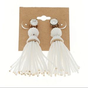 ❌SOLD❌ White Beaded Tassel Earrings